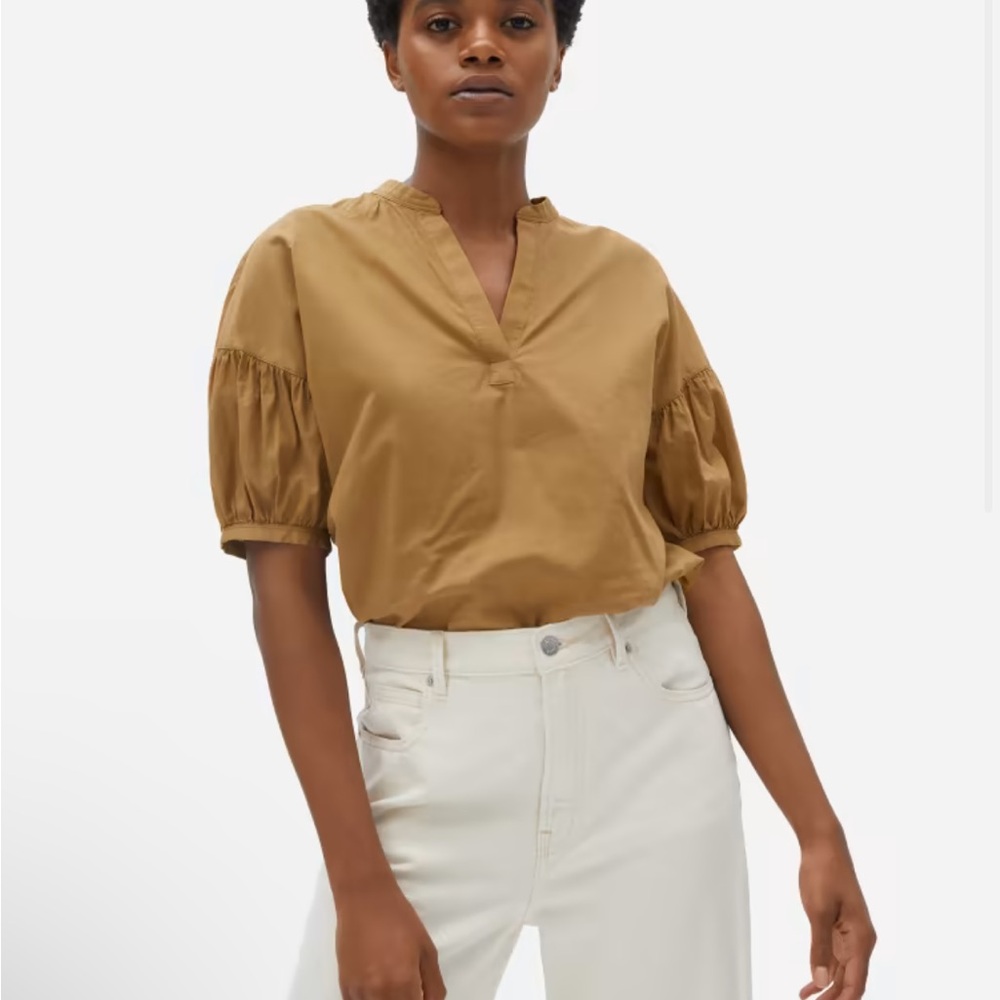 EVERLANE Split-Neck Puff-Sleeve Air Shirt - 12